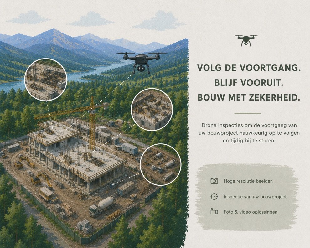 Dronebeeld van een werf voor projectopvolging.